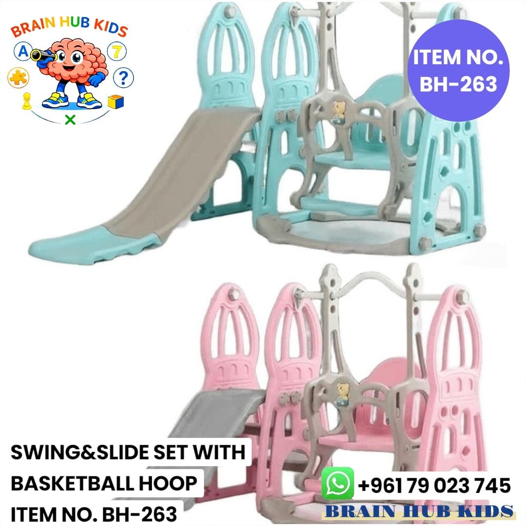 Kids Swing & Slide Set with Basketball Hoop