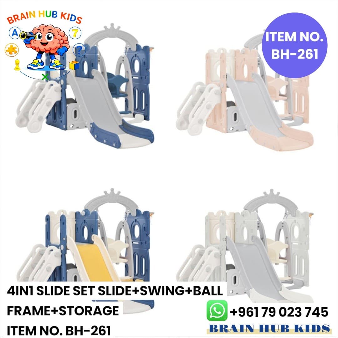 4-in-1 Kids Slide Set with Swing, Ball Frame & Storage