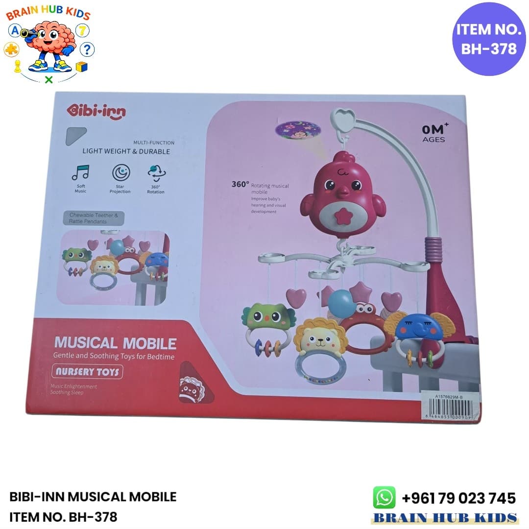 Bibi-Inn Musical Crib Mobile with Night Light Star Projection & Teether Rattles