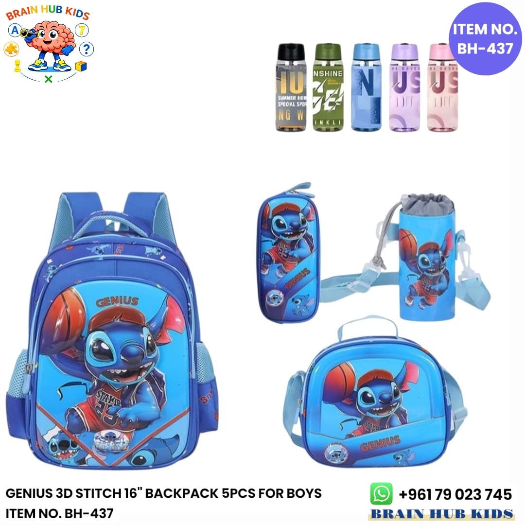 Stitch- Genius 3D 16" BackPack 5pcs For Boys