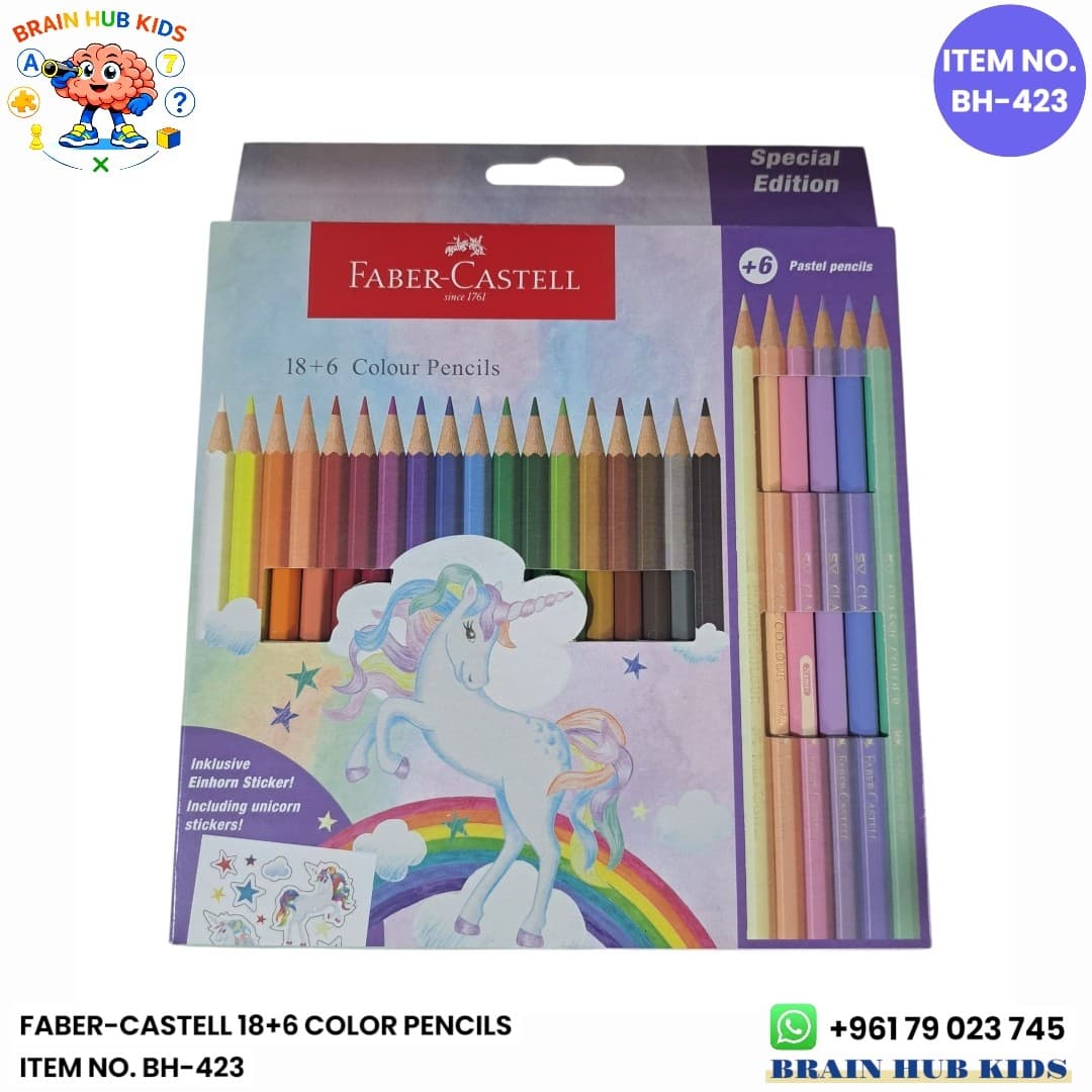 Faber-Castell Color Pencils Set 24 Pack (18 Classic + 6 Pastel Pencils with Unicorn Stickers)