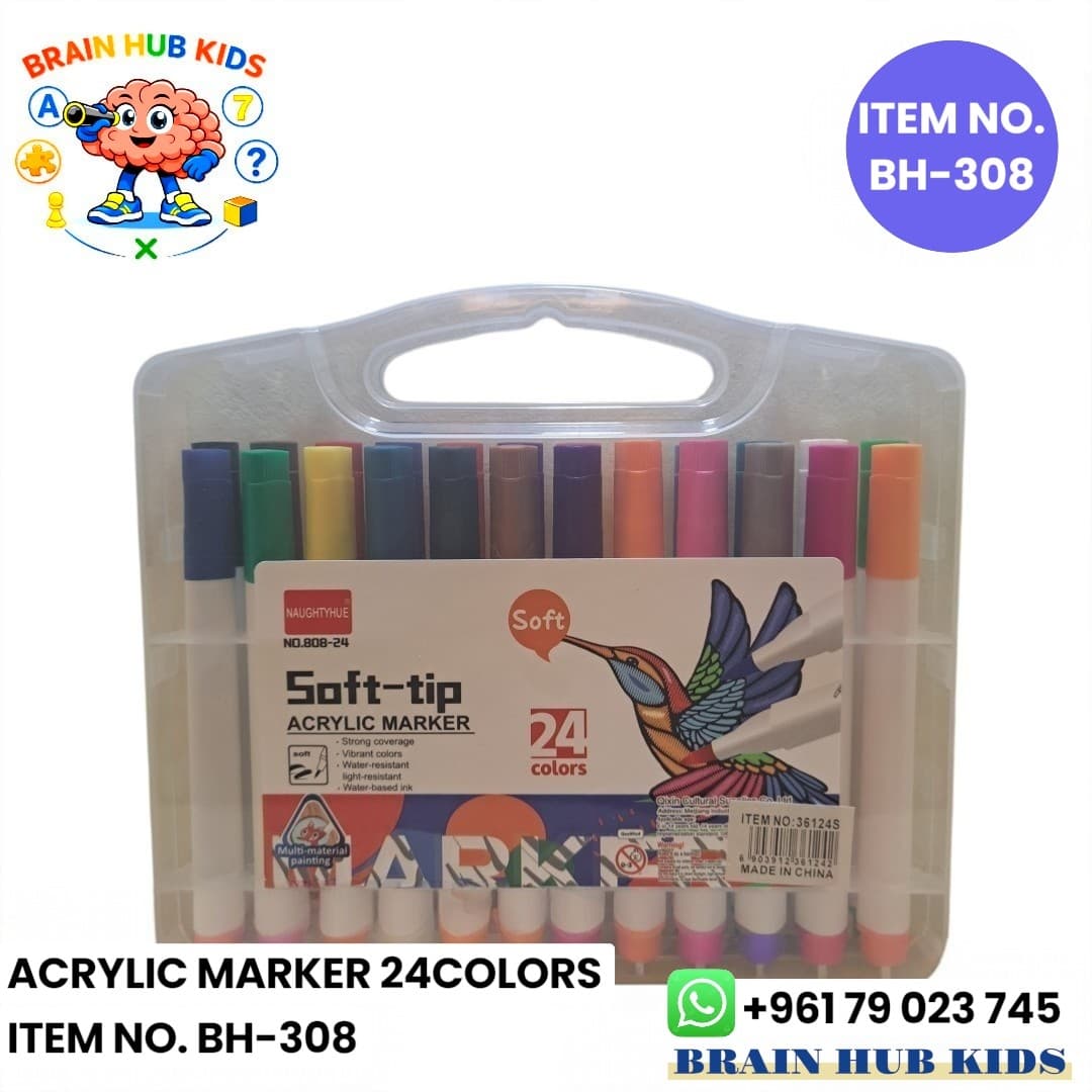 24-Color Soft-Tip Acrylic Markers Set in Storage Case