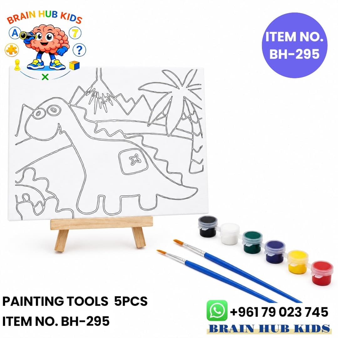Kids DIY Pre-Drawn Dinosaur Canvas Painting Kit with Wooden Easel & Paints