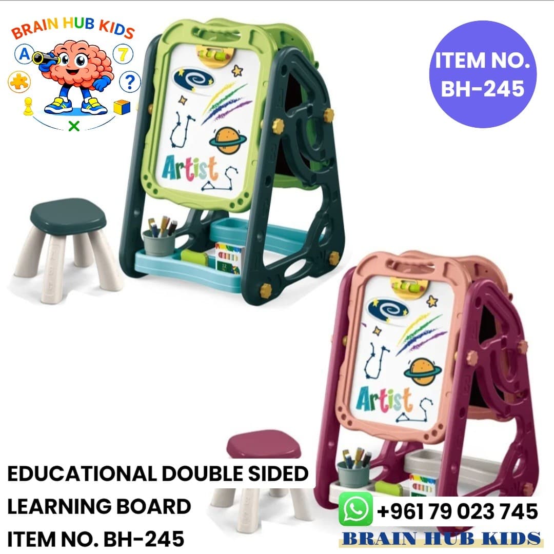 Double-Sided Height-Adjustable Art Easel Board Set with Stool