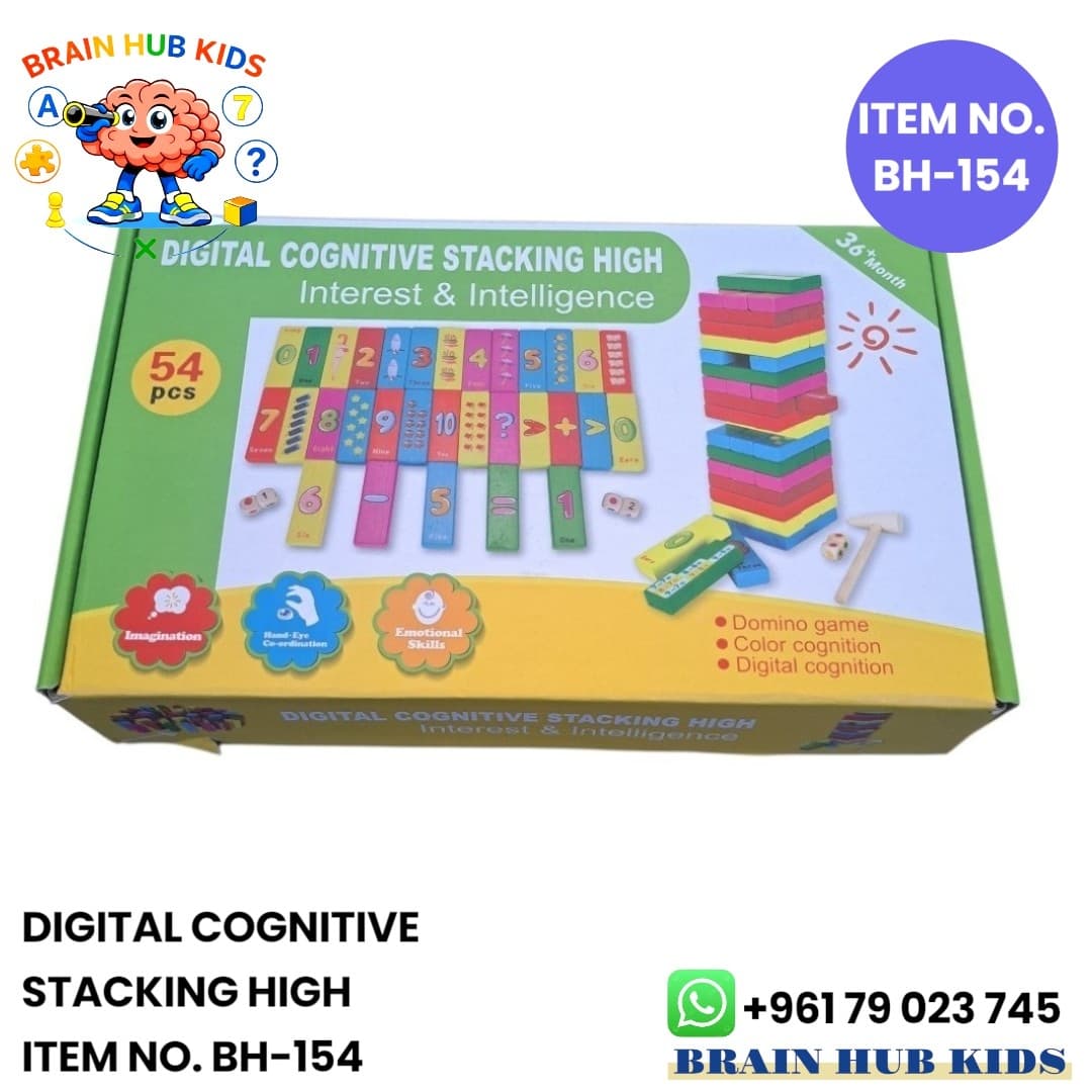 Wooden Digital Cognitive Stacking High Block Game (54 Pcs)