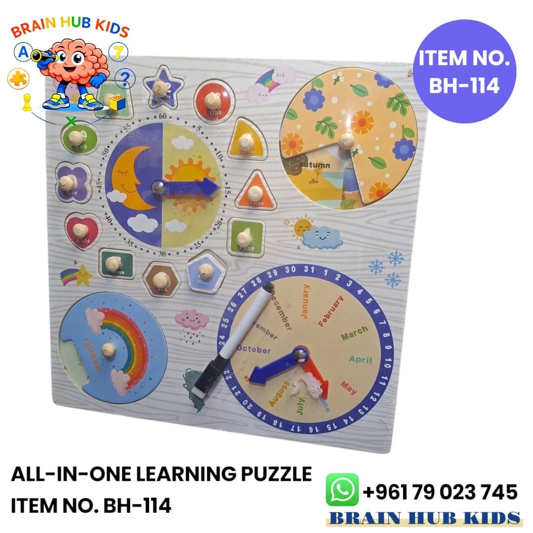 All-In-One Wooden Calendar Clock & Weather Learning Puzzle Board