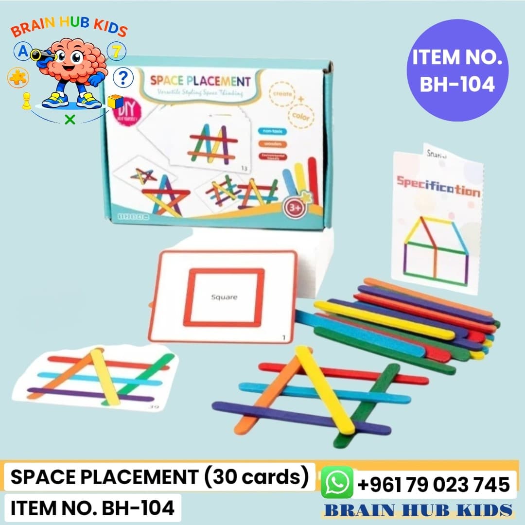 Space Placement Wooden Craft Stick Pattern & Spatial Logic Set (30 Cards)
