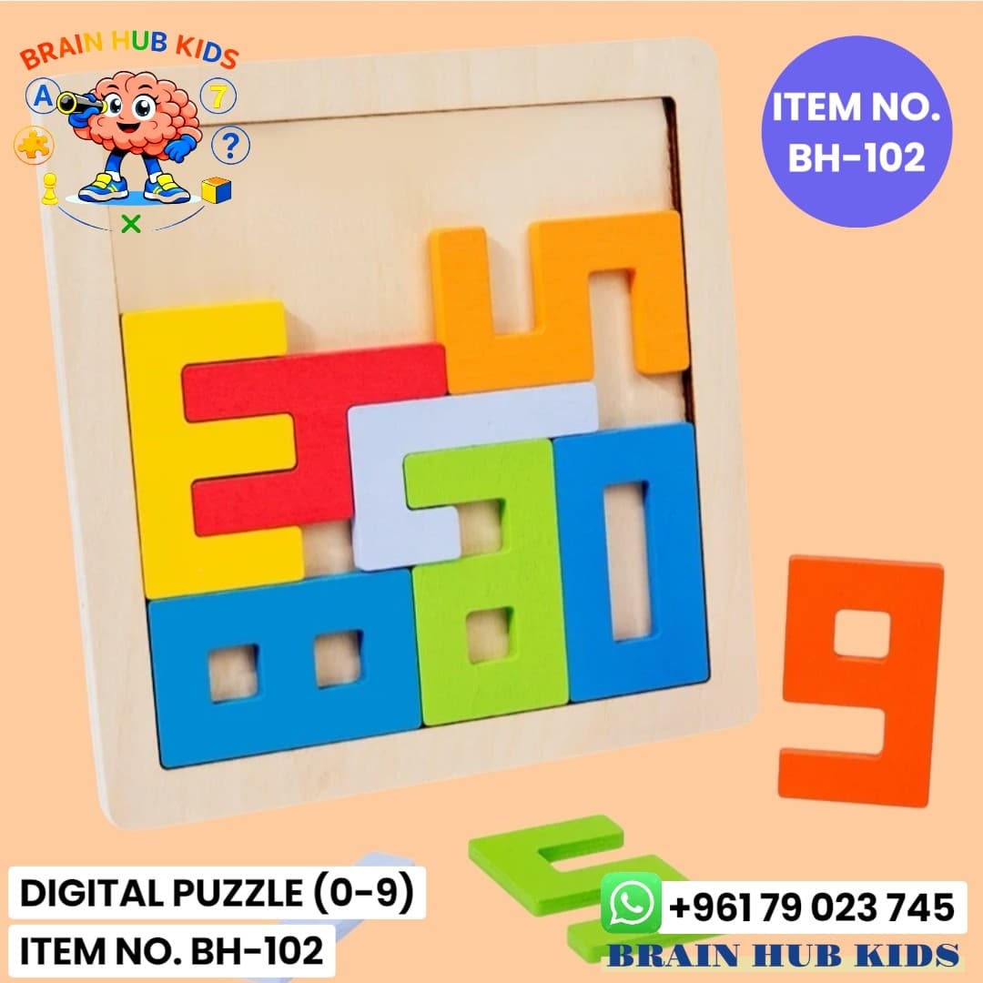 Wooden Digital Number Tetris Interlocking Puzzle (0–9)