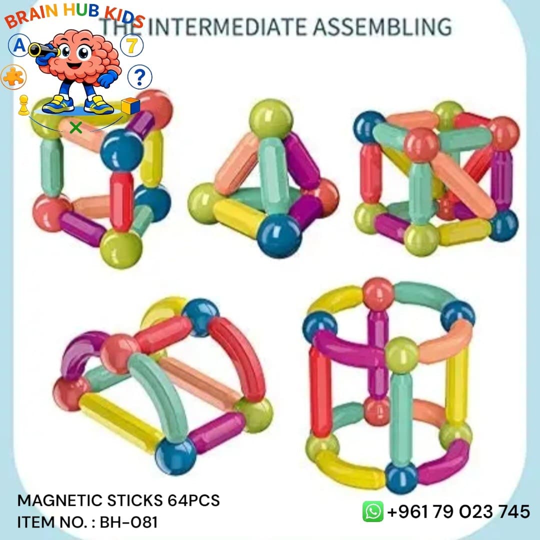 3D STEM Magnetic Building Sticks & Balls Construction Set (64 Pieces)