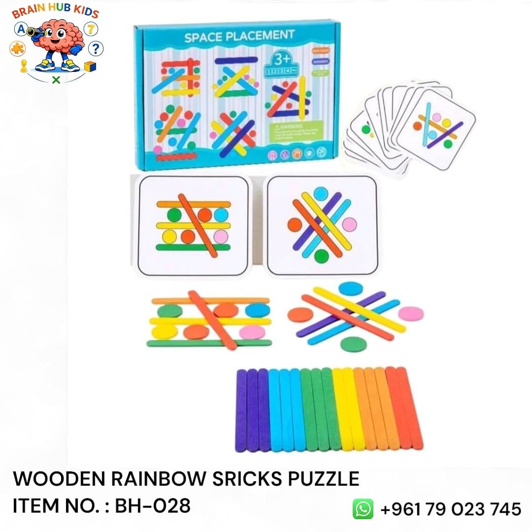 Wooden Rainbow Sticks & Space Placement Logic Puzzle Game