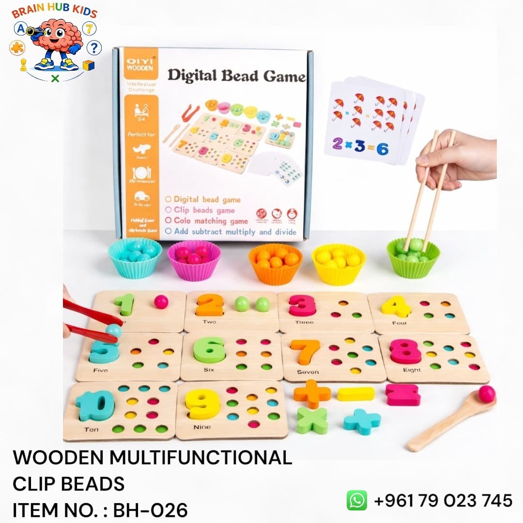 Wooden Multifunctional Digital Bead Matching & Math Learning Game Set