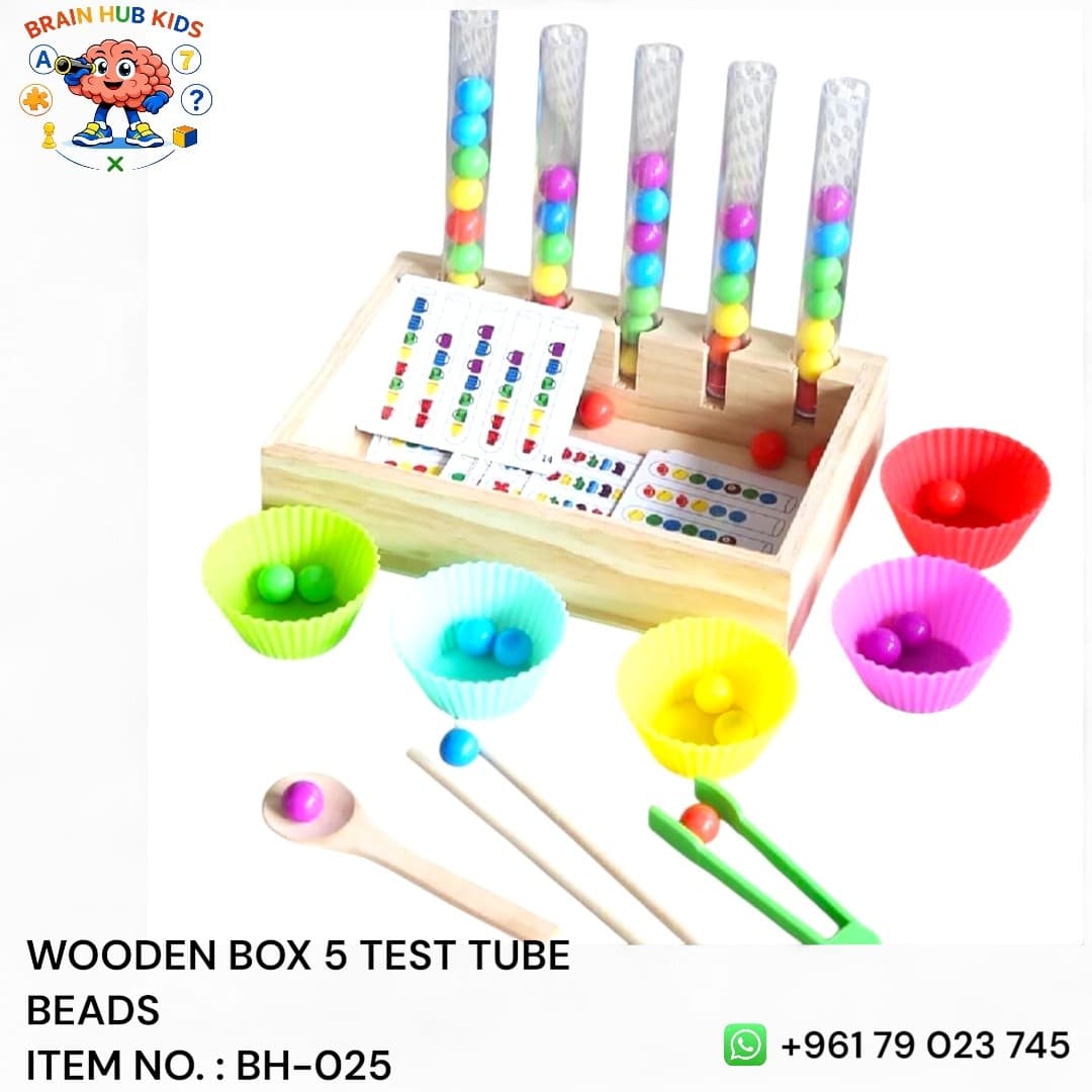 Wooden Box 5 Test Tube Clamp Beads Fine Motor & Logic Game