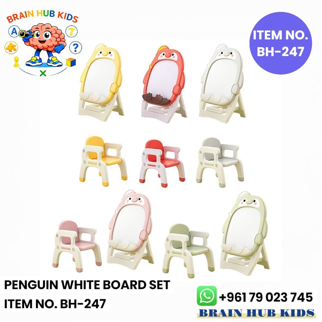 Kids Penguin Adjustable Whiteboard & Chair Easel Set