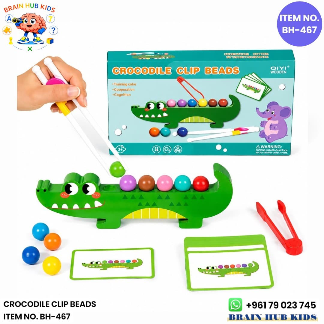 Wooden Crocodile Clip Beads Fine Motor Game Set