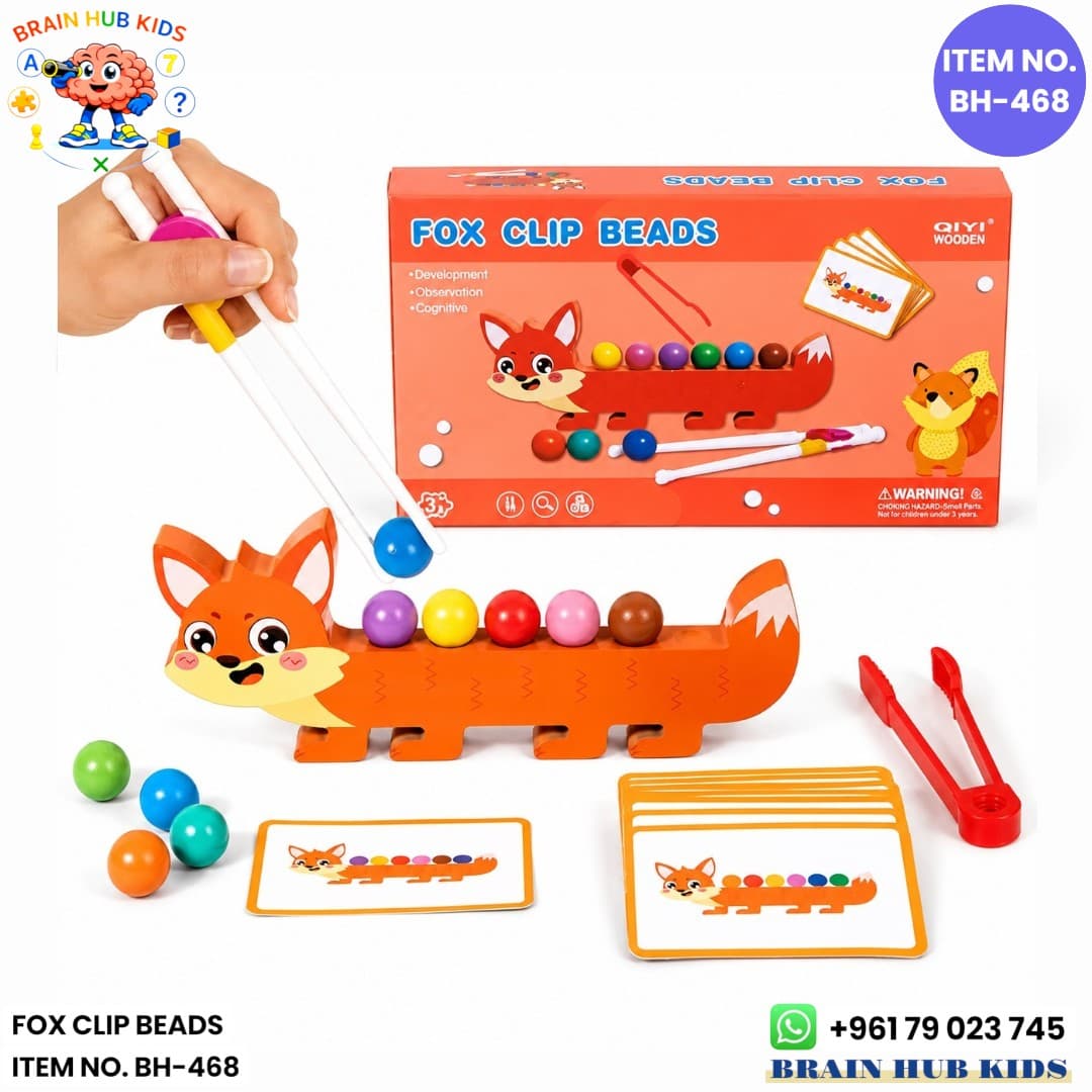 Wooden Fox Clip Beads Fine Motor Game Set