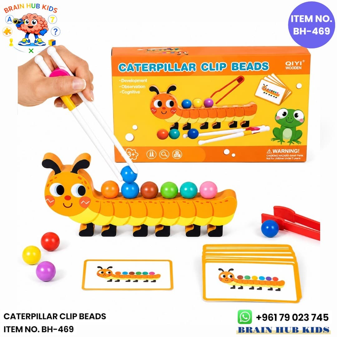 Wooden Caterpillar Clip Beads Fine Motor Game Set