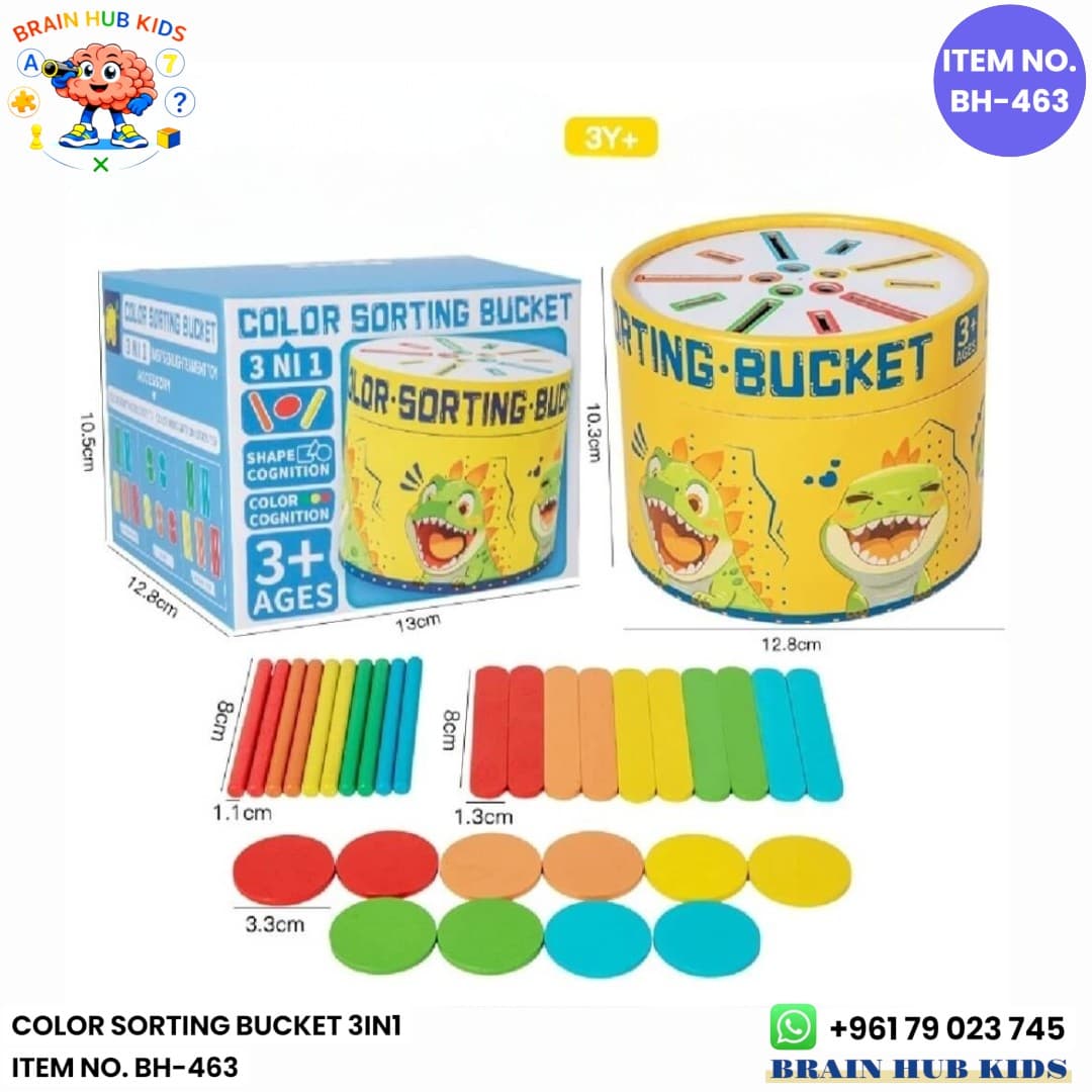 Wooden Color Sorting Bucket 3-in-1 Montessori Learning Toy Set