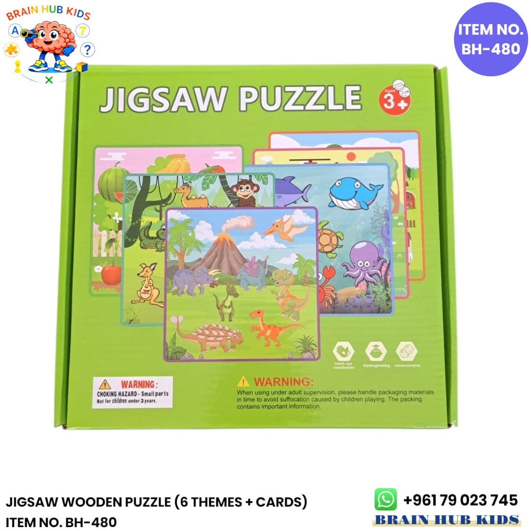 6-in-1 Wooden Jigsaw Puzzle Set with Reference Flashcards