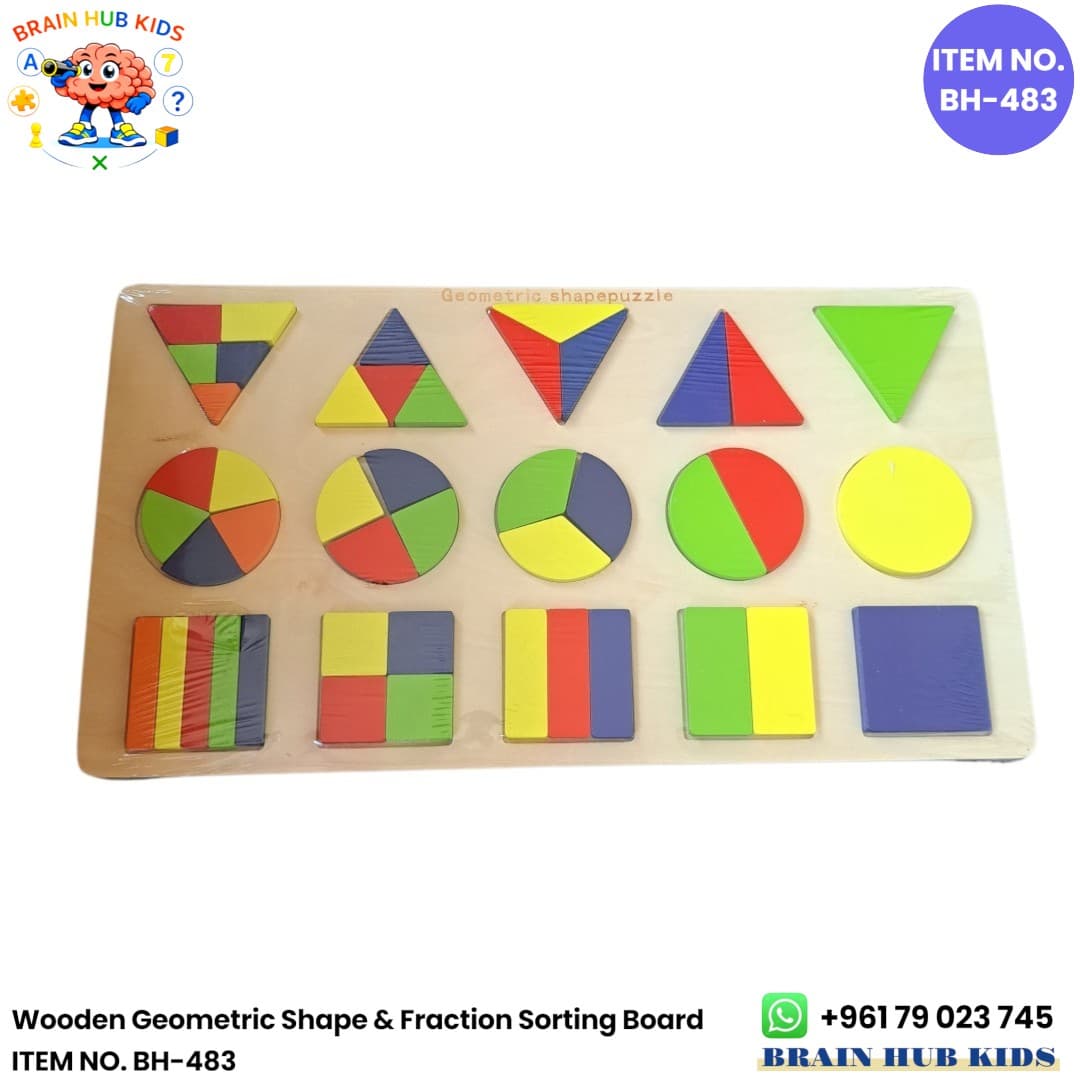 Wooden Geometric Shape & Fraction Sorting Puzzle Board