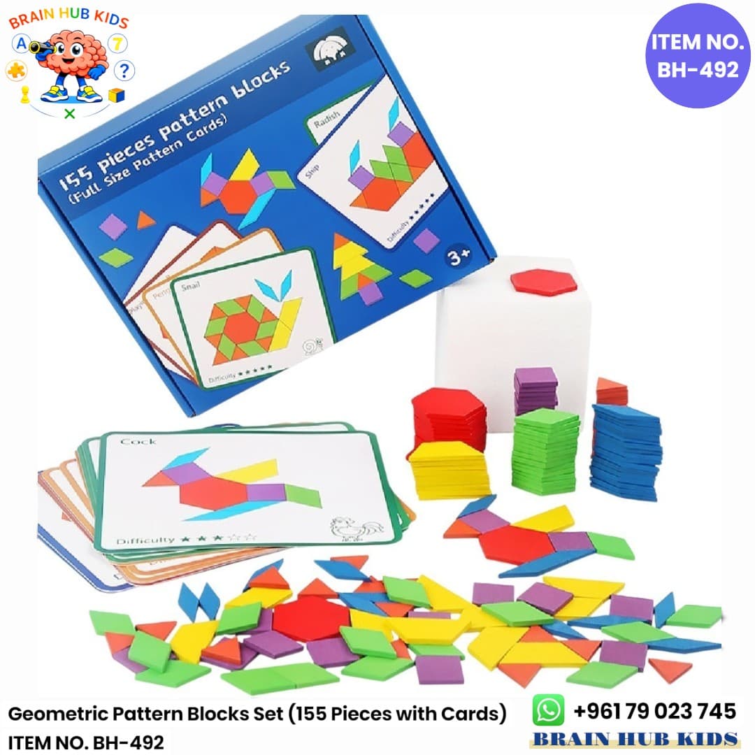 Geometric Pattern Blocks Set (155 Pieces with Pattern Cards)