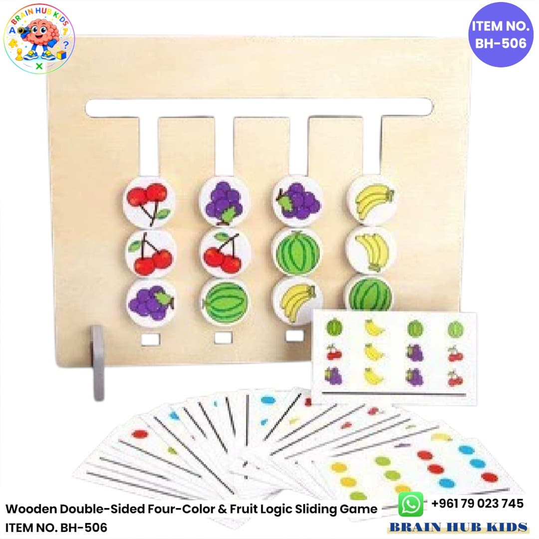 Wooden Double-Sided Four-Color & Fruit Logic Sliding Game