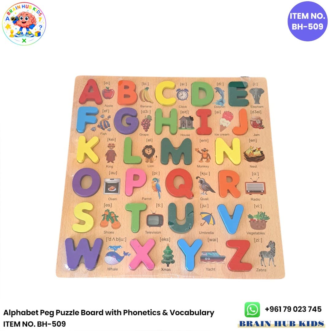 Alphabet Peg Puzzle Board with Phonetics & Vocabulary
