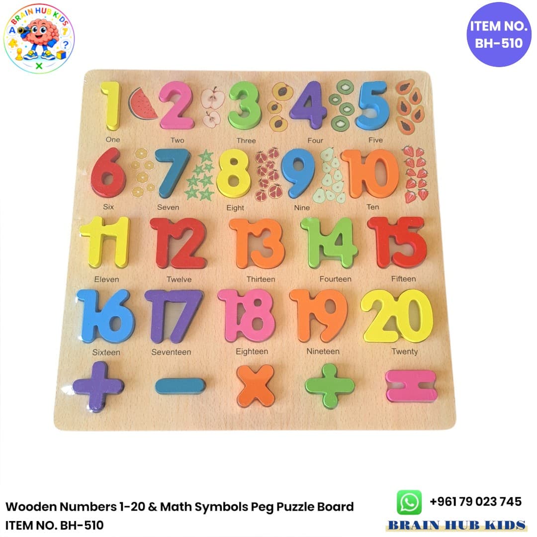 Wooden Numbers 1-20 & Math Symbols Peg Puzzle Board